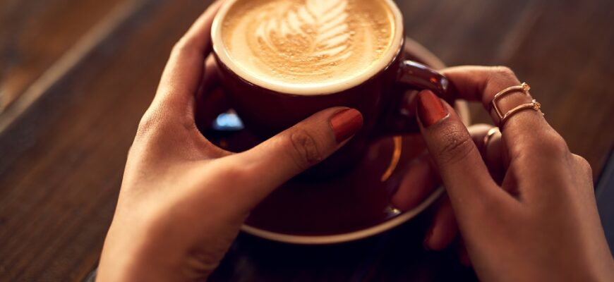 Coffee,Cup,,Hands,And,Woman,With,Latte,Art,,Caffeine,And